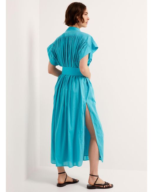 Vanessa Bruno Blue Cyndie Turquoise Ruched Cotton Dress