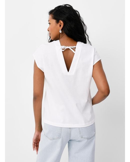 Benetton V-neck Tie-back T-shirt (women, White, Large)