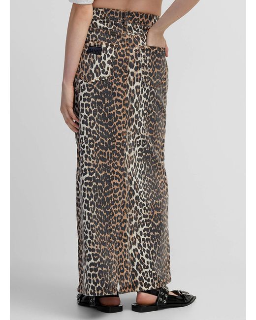 Ganni White Leopard Denim Maxi Skirt