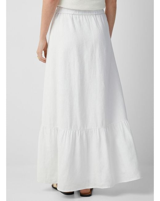 Contemporaine White Ruffled Organic Linen Maxi Skirt
