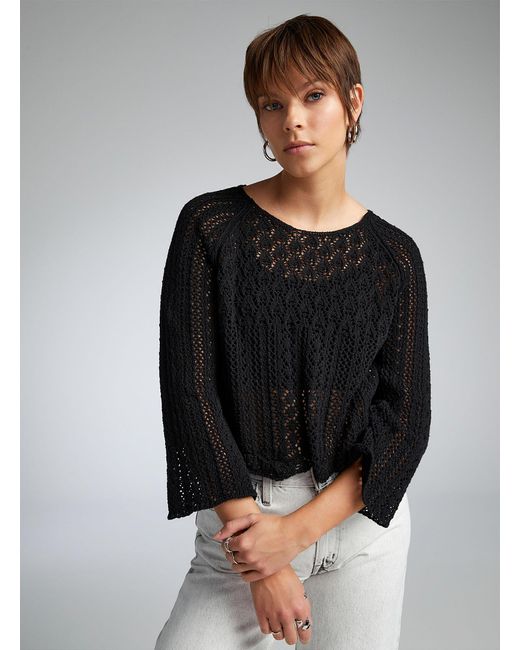 ONLY Black Scalloped Edging Openwork Sweater