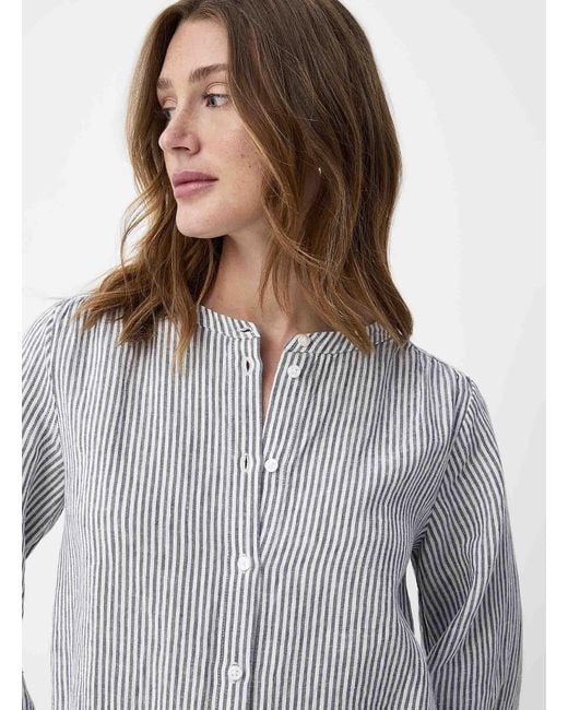 Part Two Gray Striped Pure Linen Blouse