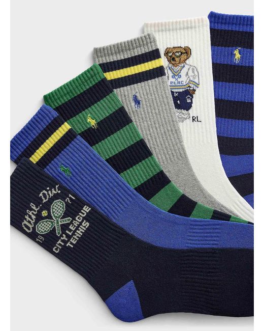 Polo Ralph Lauren Blue Pattern/stripe Ribbed Socks 6 for men