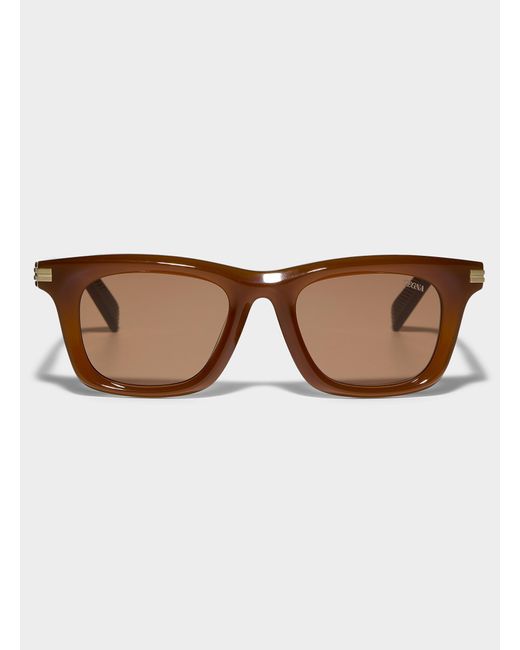 Zegna Brown Sculpted Acetate Rectangular Sunglasses for men