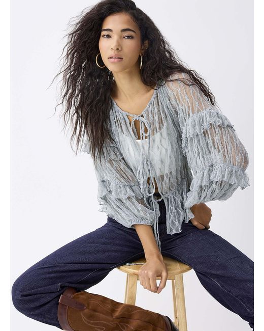 Twik Gray Lace And Ruffle Blouse