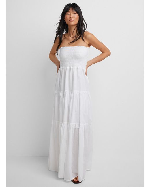 Icône White Smocked Bust Tiered Maxi Dress