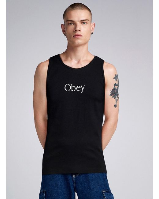 Obey Black Logo Ribbed Tank for men