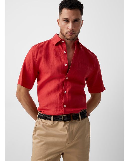 Le 31 Red Solid Organic Linen Shirt Modern Fit for men