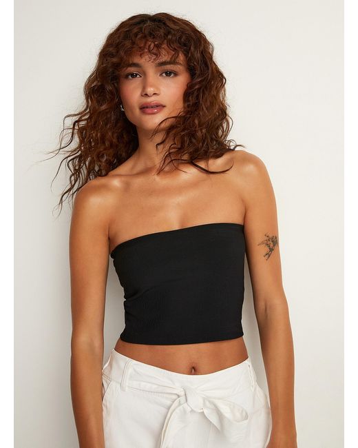 Icône Black Finely Ribbed Cropped Tube Top