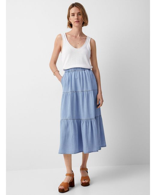B.Young Blue Lyocell Denim Tiered Skirt