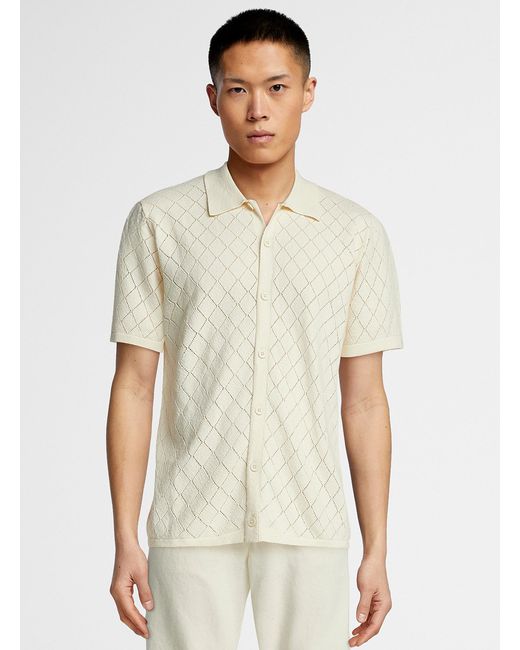 KUWALLA White Beige Geo Pointelle Knit Shirt for men