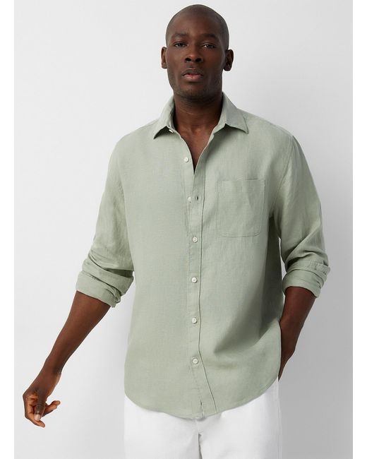 Le 31 Green Solid Pure Linen Long for men