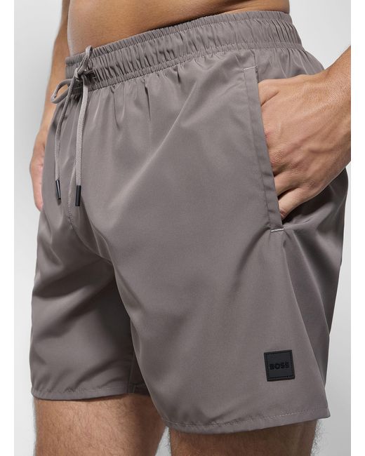 Boss Gray Patch Pocket Solid Swim Trunk for men