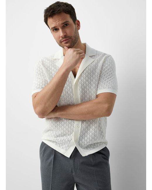 Le 31 Gray Pointelle Knit Camp Shirt for men