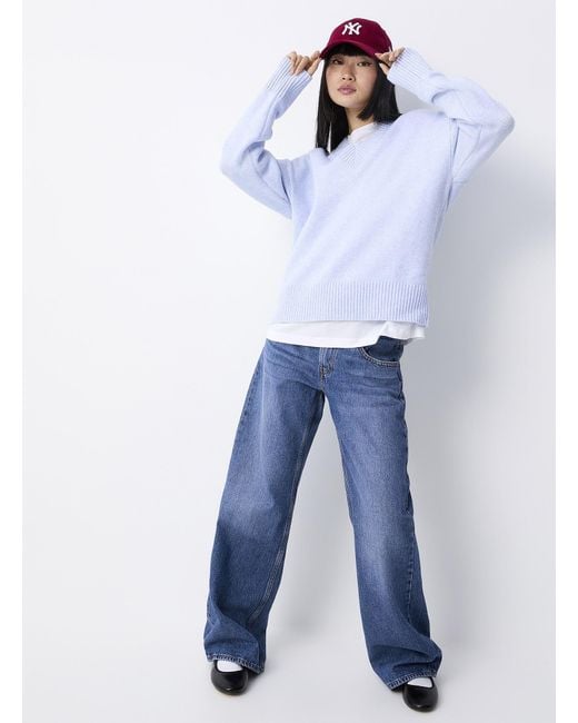 Twik Blue Fluffy Knit V