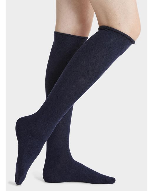 Simon's Blue Solid Merino Wool Blend Knee