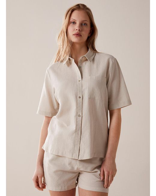 Miiyu Natural Plain Linen And Cotton Lounge Shirt