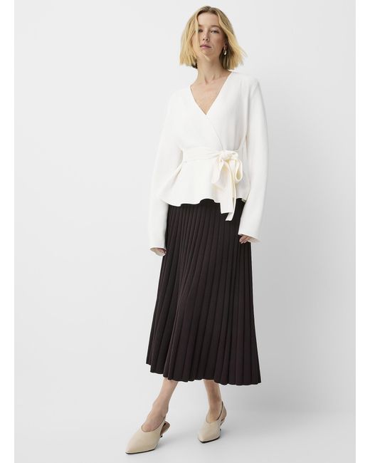 Contemporaine White Wide Ribbing Flared Midi Skirt