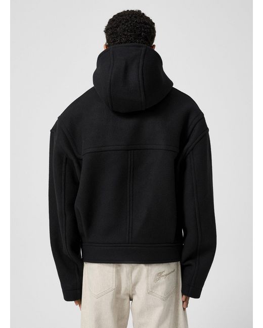 Jacquemus Black Cabana Asymmetrical Collar Virgin Wool Duffel Coat for men