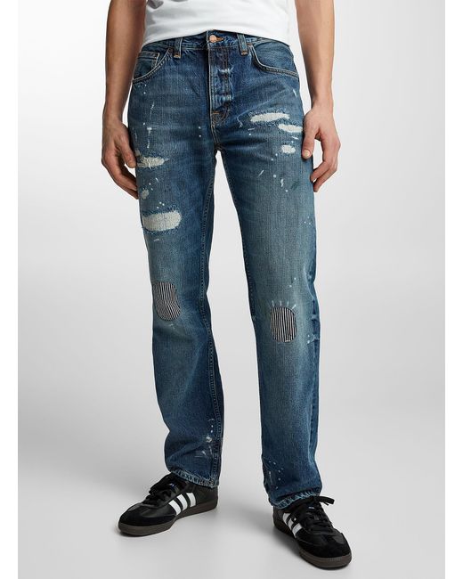 Nudie Jeans Blue Patchwork Rad Rufus Jean Straight Fit for men