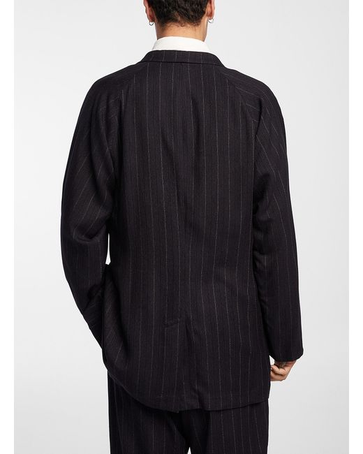 Yohji Yamamoto Black Woven Stripes Flowy Jacket for men