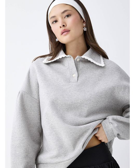 Twik Gray Scalloped Polo Collar Sweatshirt