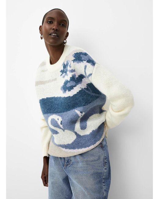 Contemporaine Blue Touch Of Wool Landscape Jacquard Sweater
