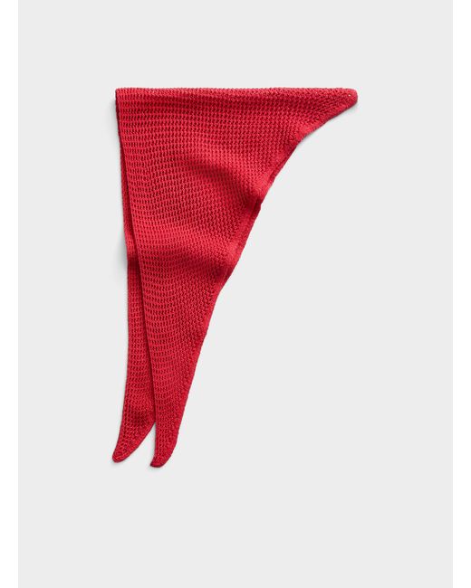 Simon's Red Openwork Knit Triangular Scarf