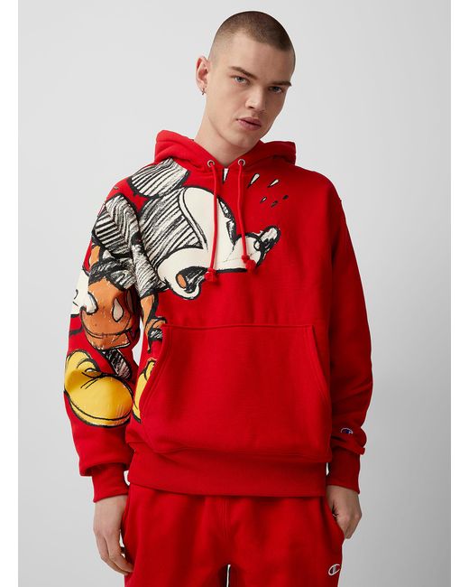 Champion Mickey Reverse Weave Hoodie in Red for Men | Lyst