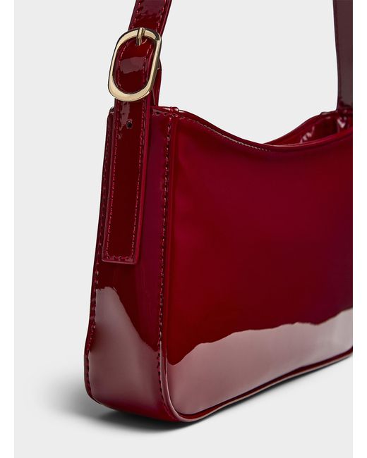 Simon's Red Rectangular Faux Patent Leather Shoulder Bag
