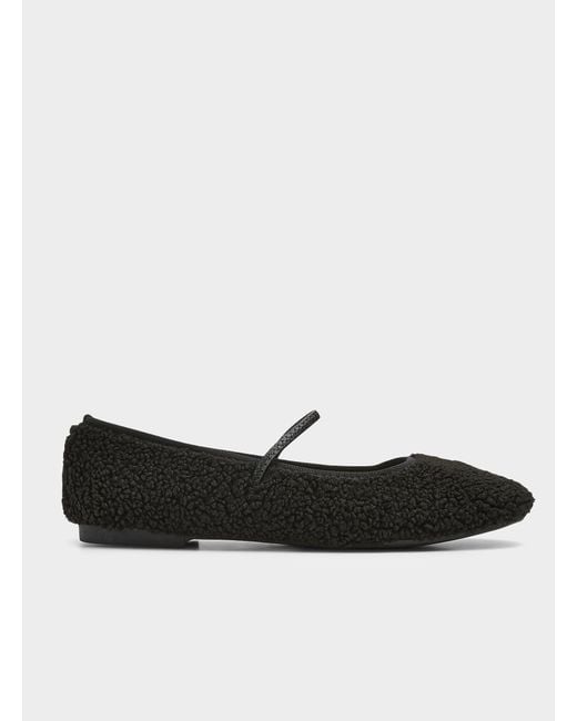 Miiyu Black High Pile Fleece Ballet Slipper