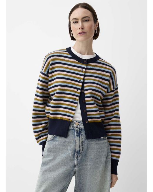FRNCH Blue Touch Of Wool Colourful Stripes Cardigan