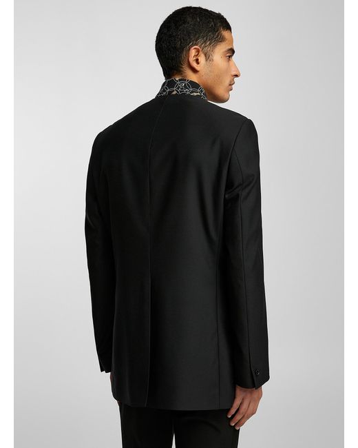 Le 31 Black Minimalist Collarless Blazer Long Fit for men