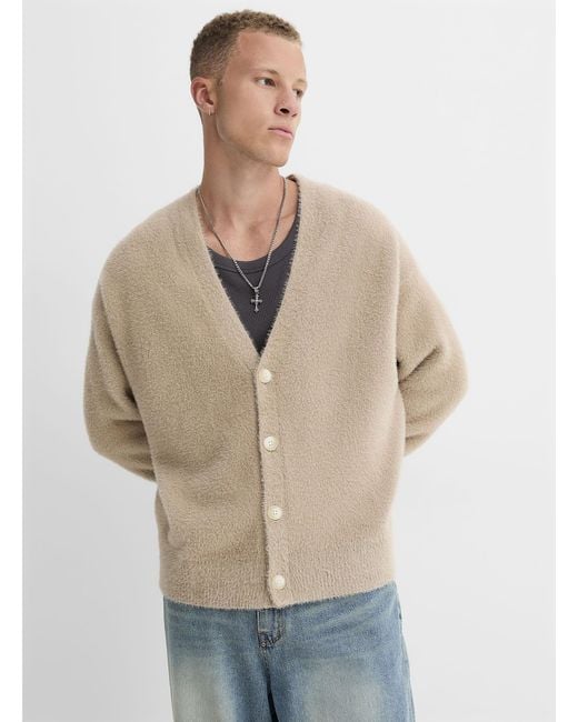Djab Natural Solid Fuzzy Cardigan for men