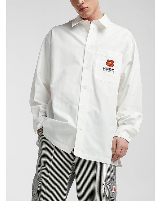 KENZO White Boke Flower Embroidered Oversized Shirt for men