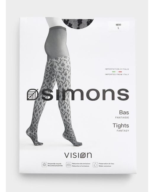 Simon's Black Baroque Lace Sheer Pantyhose
