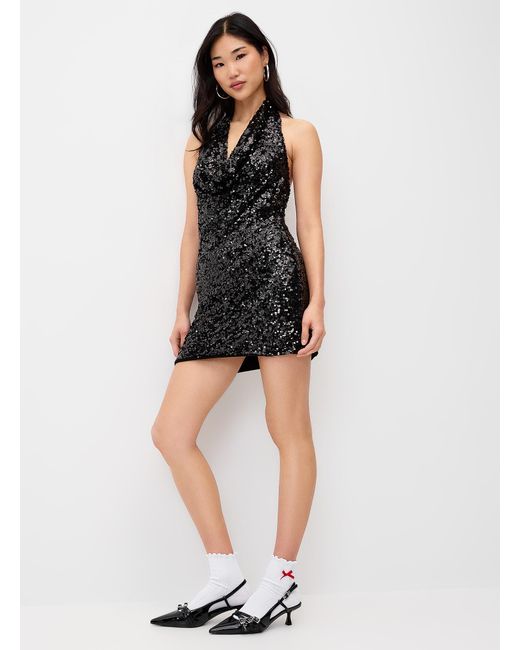 Twik Black Sequined Halter Minidress