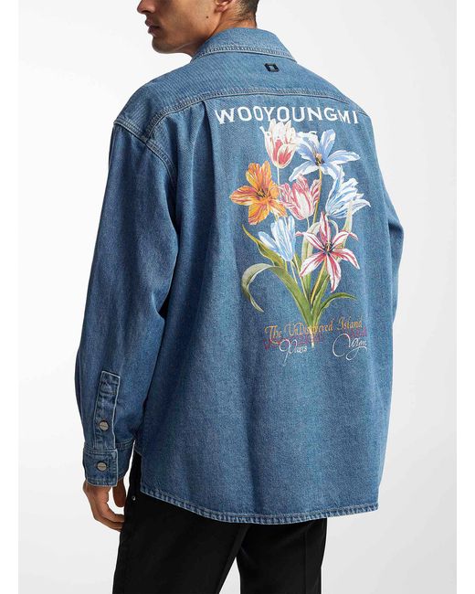 Wooyoungmi Blue Floral Denim Shirt for men