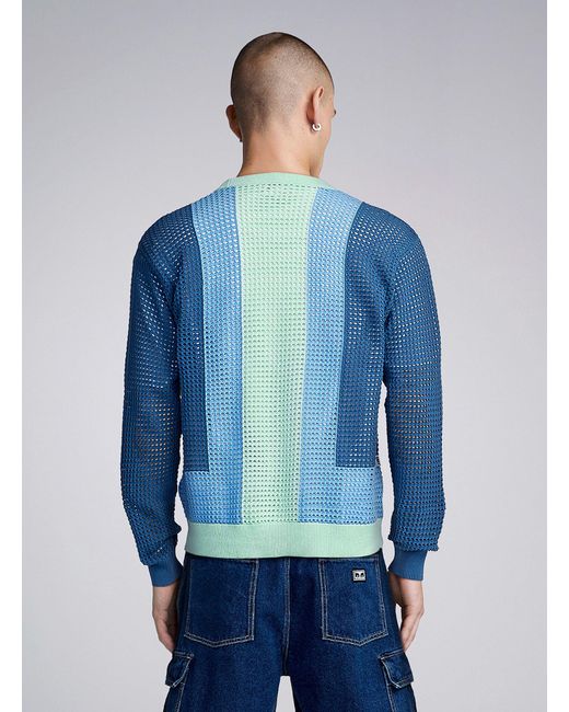 Obey Blue Colour Block Crochet Cardigan for men