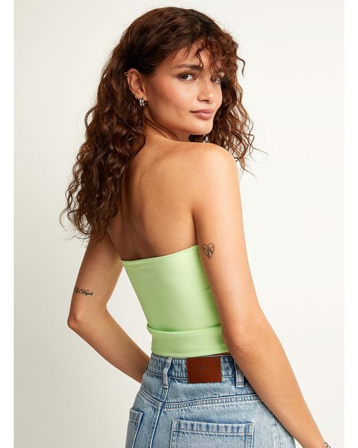 Icône Green Finely Ribbed Cropped Tube Top