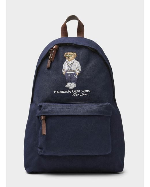 Polo Ralph Lauren Blue Embroidered Preppy Teddy Bear Backpack for men