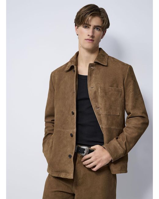 Le 31 Brown Genuine Suede Overshirt for men
