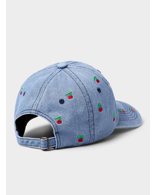 Simon's Blue Embroidered Cherry Denim Baseball Cap