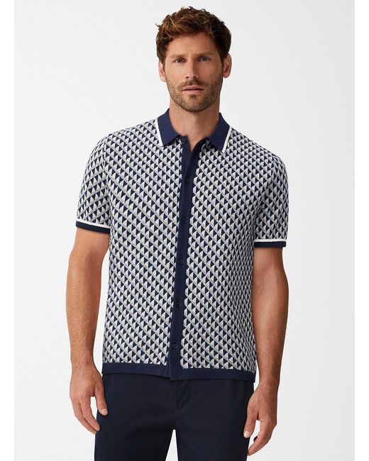 Olymp Blue Geo Jacquard Knit Shirt for men