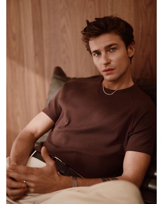 Le 31 Brown Ribbed Raglan for men