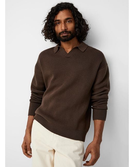 Frank And Oak Brown Johnny Collar Mocha Sweater for men