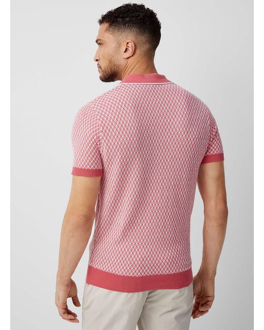 Le 31 Pink Geo Jacquard Knit Polo for men