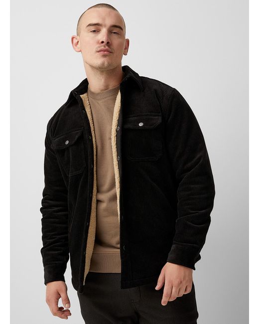 Le 31 Sherpa Lined Corduroy Overshirt in Black for Men | Lyst