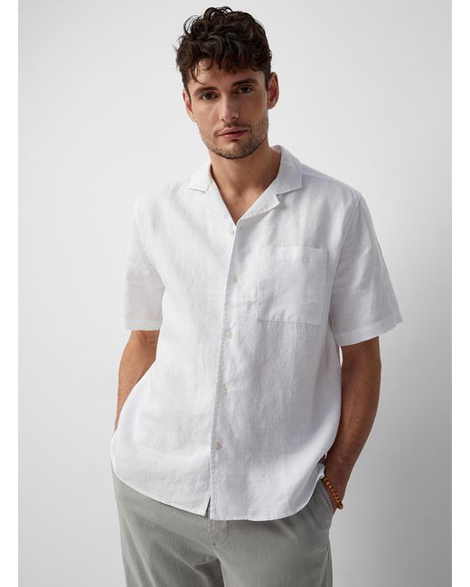 Le 31 White Organic Linen Camp Shirt Comfort Fit for men