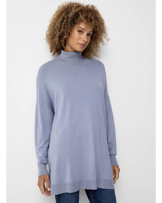 Contemporaine Blue Flowy Turtleneck Tunic Sweater